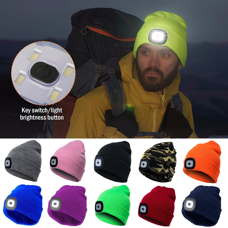 Running Gear Hat - 겨울 남성용 LED 조명 비니 모자,